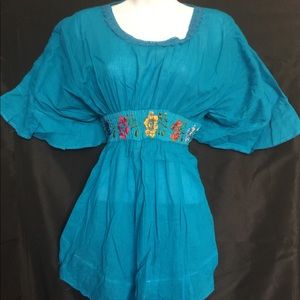 Aqua embroidered elastic waist blouse